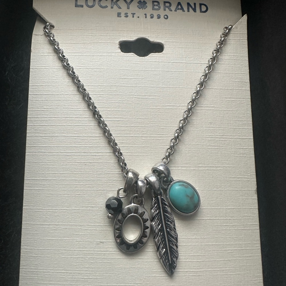 Lucky Brand Silver Necklace with Turquoise and Charms NWT